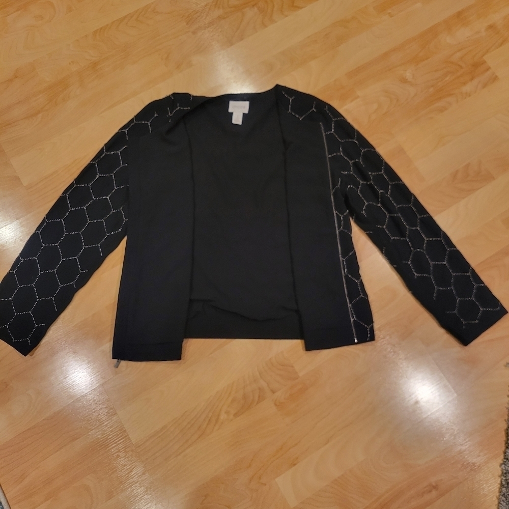 Chico's Beaded Full Zip Bomber Jacket Cardigan Size 1 Medium - Picture 9 of 12
